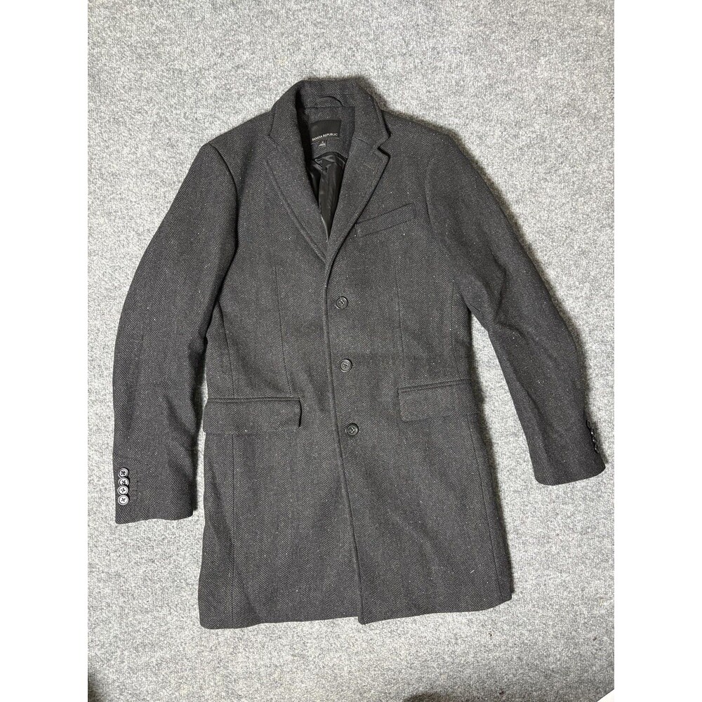 Banana Republic Coat Mens S Black Wool Herringbone Tweed Overcoat Lined